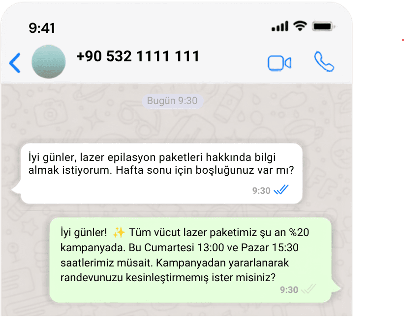 GelsinSatışlar yapay zeka asistanı WhatsApp sohbet görünümü